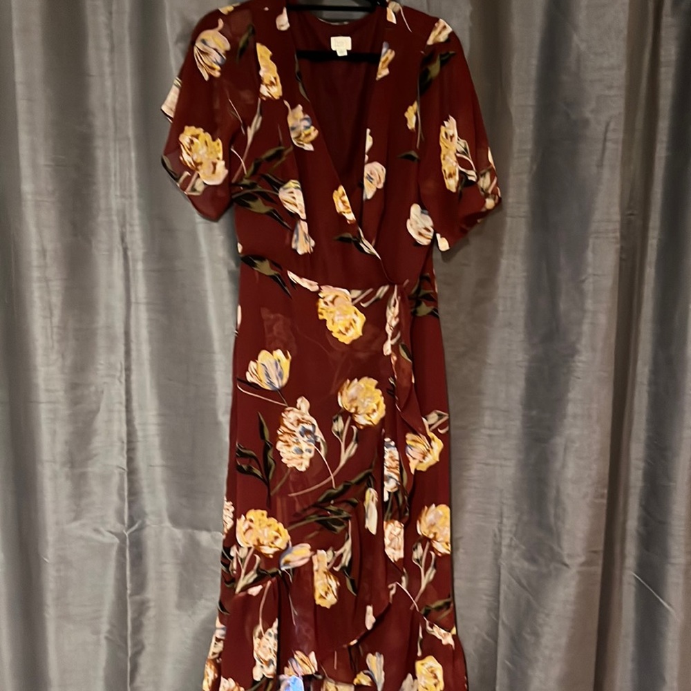 A New Day | faux wrap dress with ruffle edge | Color: Burgundy | Size: Large